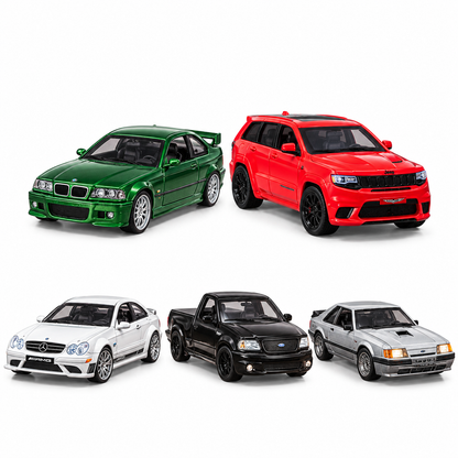Hot Wheels Premium Car Culture Power Trip Pack of 5 Die-Cast Cars 1:64 Scale | BMW M3, Jeep Trackhawk, Mercedes-Benz AMG, Ford F-150 & Mustang SVO | Real Riders | FPY86-961R