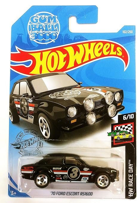 Hot Wheels 2019 '70 Ford Escort RS1600 HW Race Day 102/250, Long Card, Pack of 1, Black