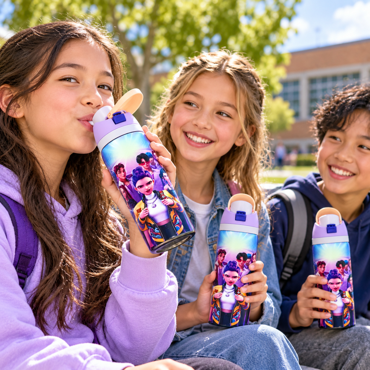 KPop Demon Hunters No.4 946ml (32oz) Insulated Stainless Steel Water Bottle with Straw Lid, Flip-Top Cap, Large Capacity Reusable Bottle for Kids, Girls, School, Travel & Everyday Use