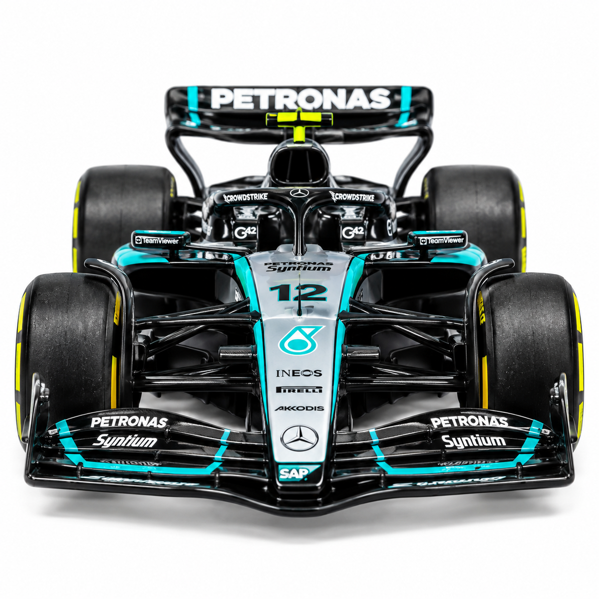 Bburago Mercedes-AMG F1 W16 E Performance Andrea Kimi Antonelli #12 1:43 Scale Die-Cast Formula 1 Racing Car Model – Mercedes-AMG PETRONAS F1 Team Collectible with Display Box