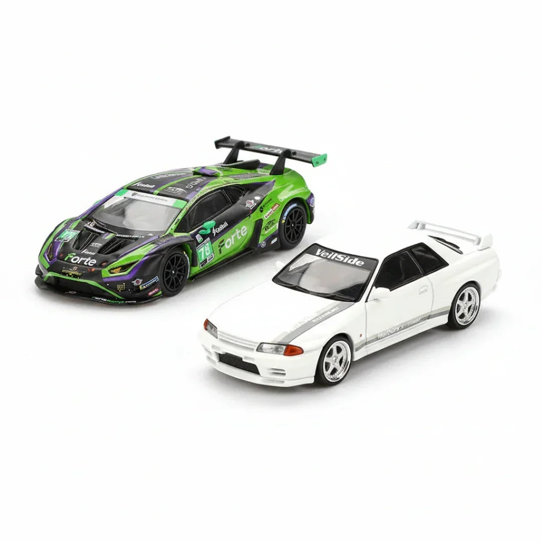 Mini GT 1:64 Duo Set Lamborghini Huracán GT3 EVO2 Daytona 2024 + Nissan Skyline GT-R R32 VeilSide | Premium Diecast Collector Models