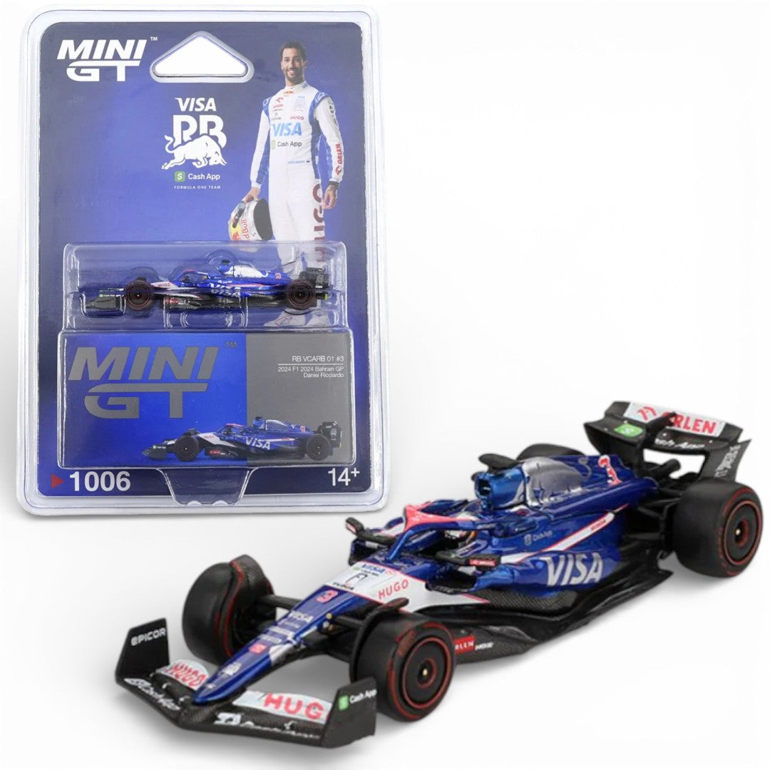 Mini GT 1:64 Blister Pack Racing Duo – RB VCARB F1 Ricciardo Bahrain GP 2024 + LBWK Nissan Silvia S15 Drift Collectibles