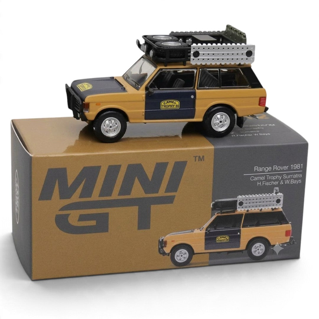MINI GT 1:64 Range Rover 1981 Camel Trophy Sumatra Diecast SUV – H. Fischer & W. Bays, Expedition Collectible Model
