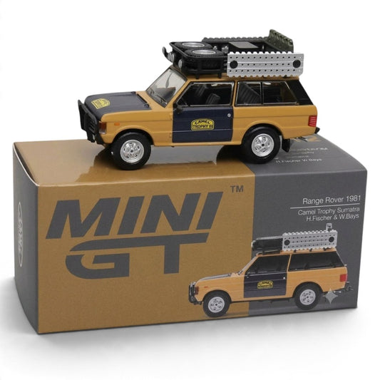 MINI GT 1:64 Range Rover 1981 Camel Trophy Sumatra Diecast SUV – H. Fischer & W. Bays, Expedition Collectible Model
