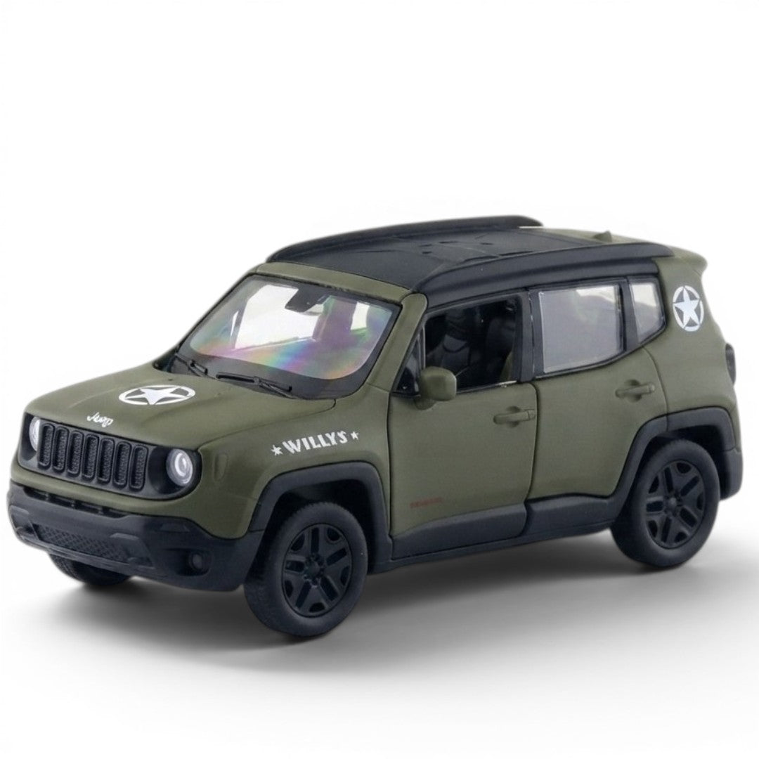Welly 1:38 Jeep Renegade Military Green Die-Cast Model Car with Pull-Back Action & Openable Doors
