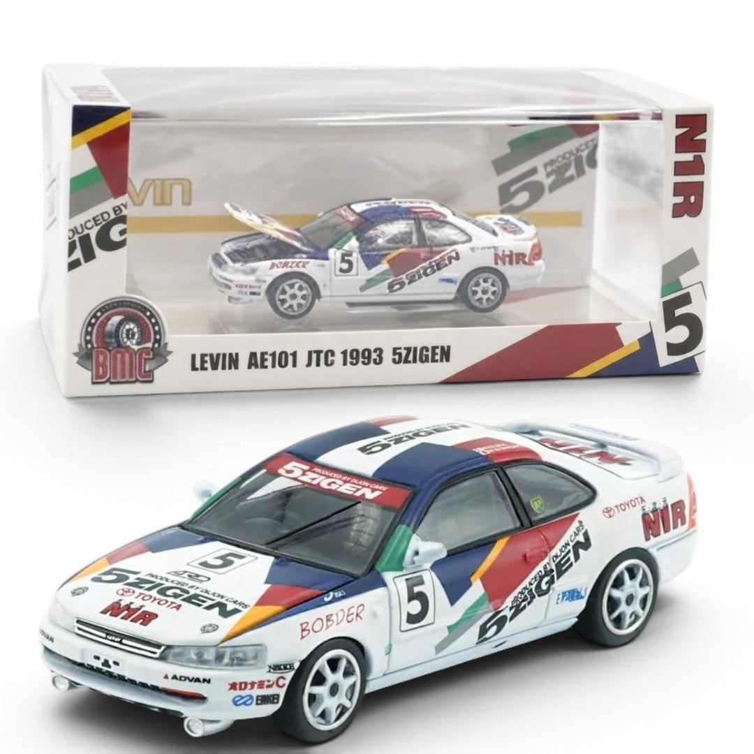 BM Creations 1:64 Toyota Levin 101 5ZIGEN #5 (RHD) Diecast Model Car | Premium Racing Collectible | 64B0485