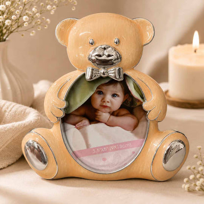 Momentz Teddy Bear Baby Photo Frame 3.5 x 5 Inch | Cute Orange Bear Decorative Picture Frame for Kids & Nursery Décor