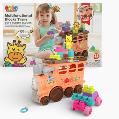 JDLT Multifunctional Blocks Train Game 2-in-1 Soft Rubber Building Blocks Set for Toddlers (23 Pieces)