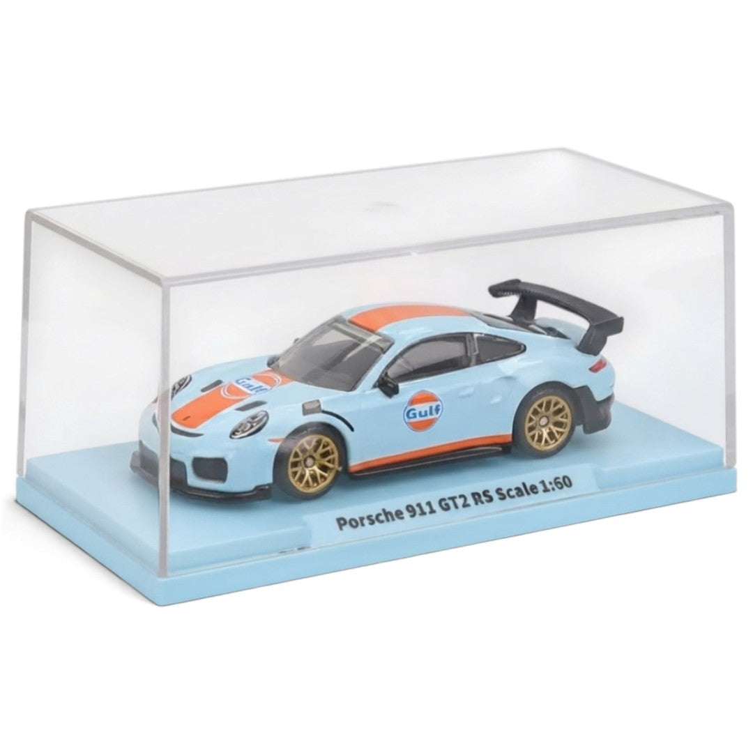 CCA 1:60 Porsche 911 GT2 RS Gulf Die-Cast Model Car | Light Blue & Orange Racing Livery with Golden Wheels
