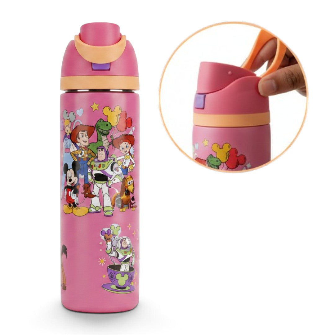 Disney Toy Story & Mickey Mouse 800ml Kids Water Bottle | Pink Reusable Bottle with Straw & Drinking Spout | Leak-Resistant School & Travel Bottle for Kids