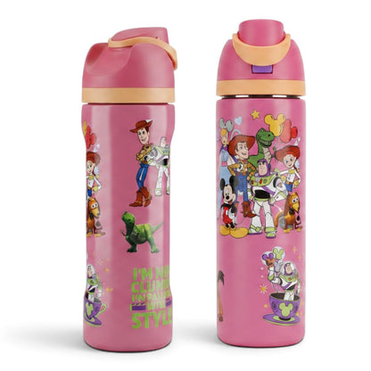 Disney Toy Story & Mickey Mouse 800ml Kids Water Bottle | Pink Reusable Bottle with Straw & Drinking Spout | Leak-Resistant School & Travel Bottle for Kids