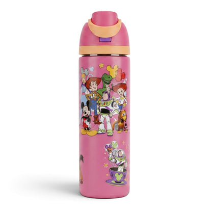 Disney Toy Story & Mickey Mouse 800ml Kids Water Bottle | Pink Reusable Bottle with Straw & Drinking Spout | Leak-Resistant School & Travel Bottle for Kids