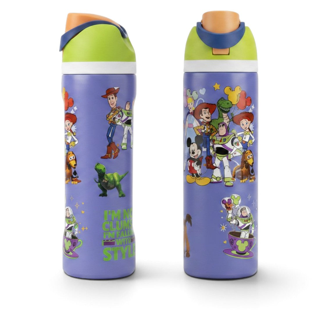 Disney Toy Story & Mickey Mouse 800ml Kids Water Bottle – Purple | Reusable School Bottle with Straw & Drinking Spout | Kids Travel & Everyday Hydration Bottle