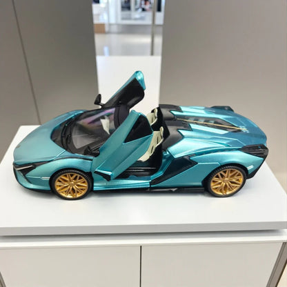 RW 1:32 Lamborghini Sian Roadster Diecast Metal Car Model – Blue, Opening Doors, Collectible Toy Car