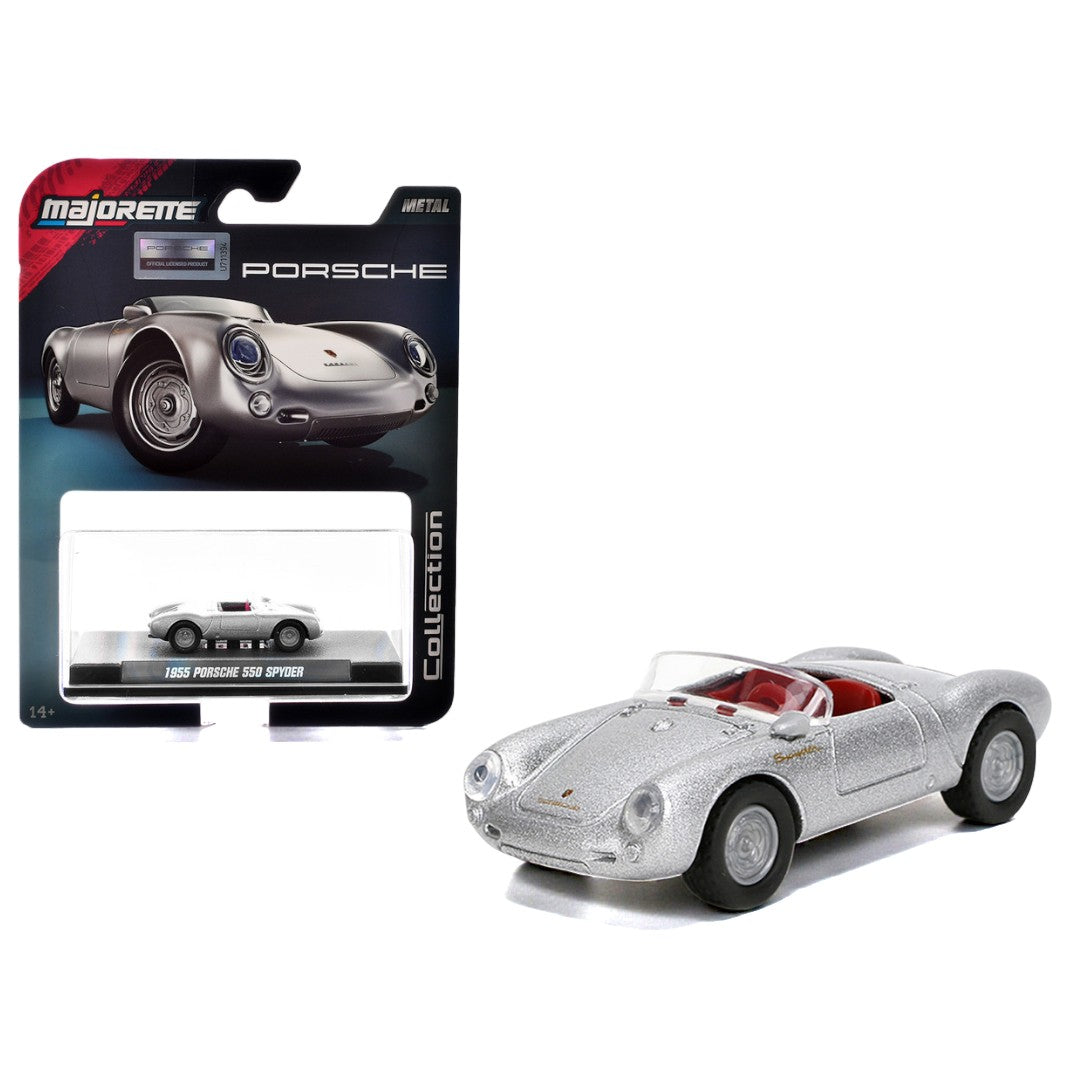 Majorette Collector Edition – 1955 Porsche 550 Spyder Silver Metallic | 1:64 Diecast Model Car