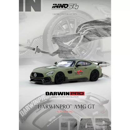 INNO64 DarwinPRO IMP Performance Mercedes-AMG GT 1:64 Scale Die-Cast Model Car | Premium Metal Widebody Collector Replica with Detailed Interior, Realistic Wheels, Acrylic Display Case & Collector Box | Military Green