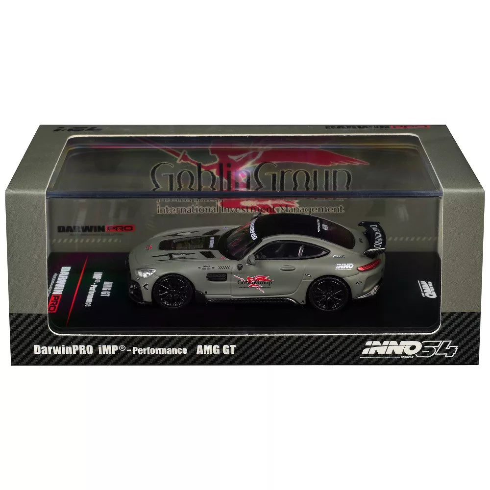 INNO64 DarwinPRO IMP Performance Mercedes-AMG GT 1:64 Scale Die-Cast Model Car | Premium Metal Widebody Collector Replica with Detailed Interior, Realistic Wheels, Acrylic Display Case & Collector Box | Military Green