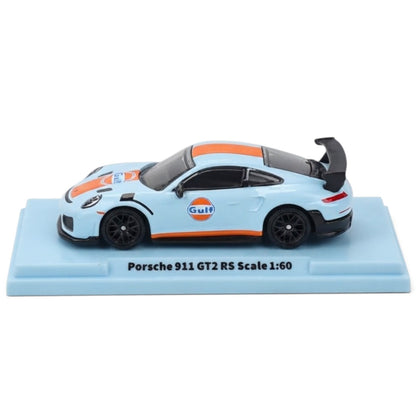 CCA 1:60 Porsche 911 GT2 RS Gulf Die-Cast Model Car | Light Blue & Orange Racing Livery with Golden Wheels