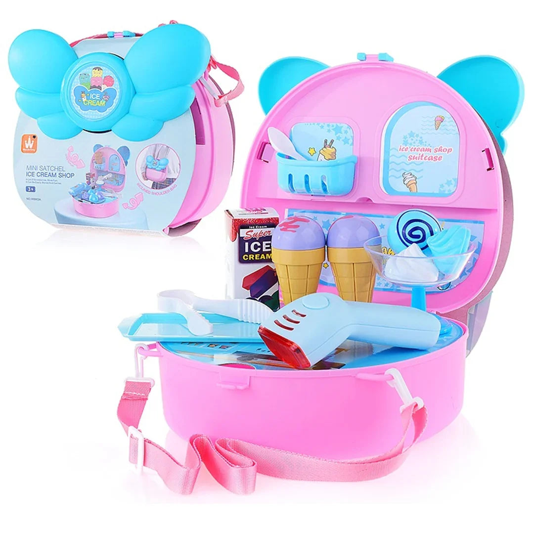 Ice Cream Shop Kitchen Set Kids Suitcase with Sound | Travel Playset & Carry Box for Girls & Boys