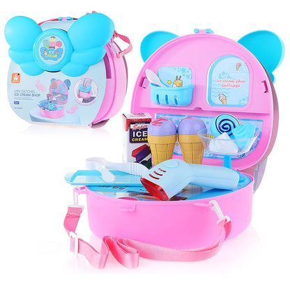 Ice Cream Shop Kitchen Set Kids Suitcase with Sound | Travel Playset & Carry Box for Girls & Boys