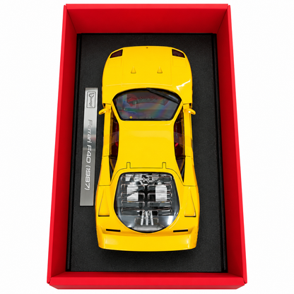 Bburago Exclusive Series Ferrari F40 (1987) Yellow 1:18 Scale Premium Diecast Model Car with Detailed Interior, Realistic Engine, Rear Spoiler & Collector Display Box