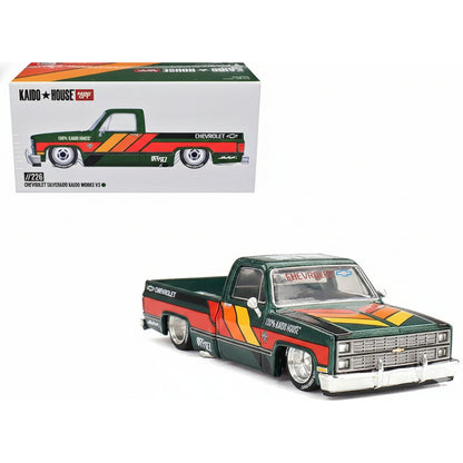 MiniGt 1:64 Chevrolet Silverado Pickup Truck Kaido Works V3 – Dark Green Metallic | Kaido House x Mini GT Die-Cast Model