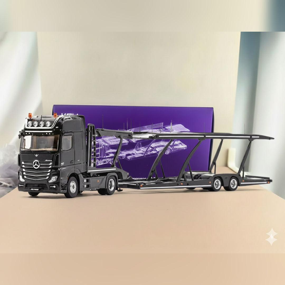 UNIQUE MODEL 1:64 Mercedes-Benz Actros Gigaspace 4×2 Car Carrier Semi Trailer – Diecast Model