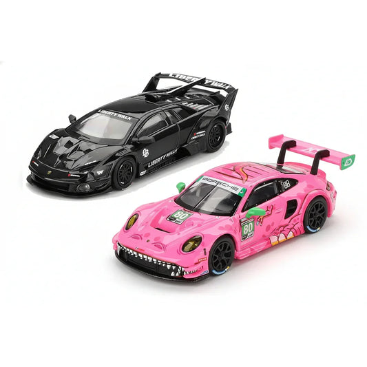 Mini GT 1:64 Lamborghini Murcielago GT Evo Black +Virginia Raceway - #80 “RAXY” Porsche 911 GT3 R  – Set of 2 Diecast Cars