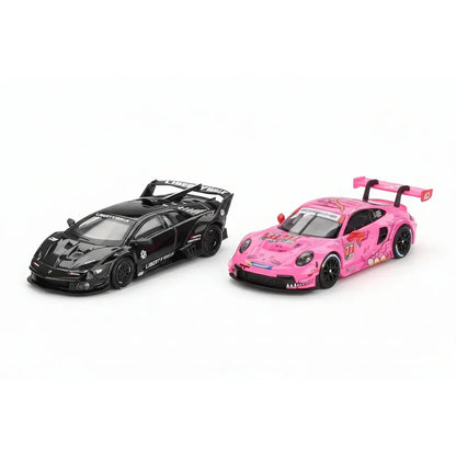 Mini GT 1:64 Lamborghini Murcielago GT Evo Black +Virginia Raceway - #77 “ROXY” Porsche 911 GT3 R  – Set of 2 Diecast Cars