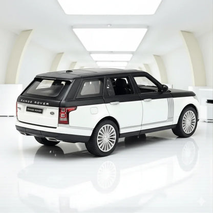 Toy Car Range Rover 1:24 Scale Diecast Model Car – Pullback Toy SUV with Openable Doors, Sound & Light Features (Black/White)