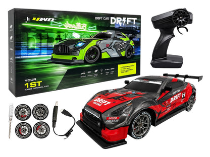 4WD High-Speed RC Drift Car with 2.4GHz Remote | 4x4 Four Wheel Drive | 7.4V Rechargeable Battery | LED Lights | Racing Tires | Ready to Run Drift Red Car for Kids & Adults