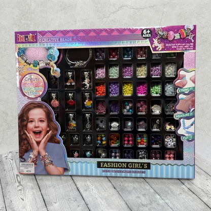 DIY Pandora Style Bracelet Making Kit with Colourful Beads & Charms for Kids 6+ Years