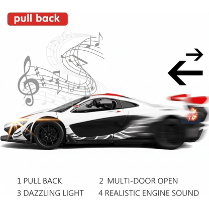 MSZ 1:40 McLaren P1 GTR Die-Cast Model Car – White | Pull Back, Openable Doors (67362)