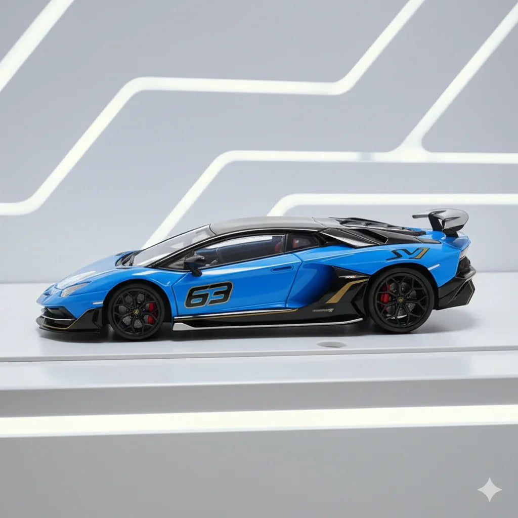 Maxwell 1:64  Aventador SVJ 63 Blue  Diecast Car Model