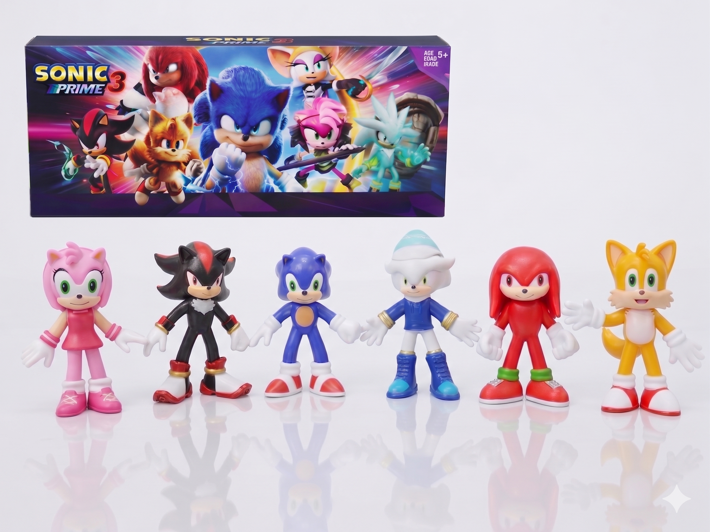 Sonic Prime 3 Character Figure Set – Sonic, Tails, Knuckles, Shadow, Amy & Silver Action Figures for Kids