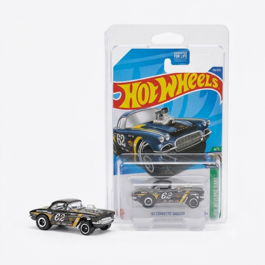 Hot Wheels 1:64  2025 J Case ’62 Corvette Gasser Super Treasure Hunt #182/250 with Protector |  Diecast Collectible Car