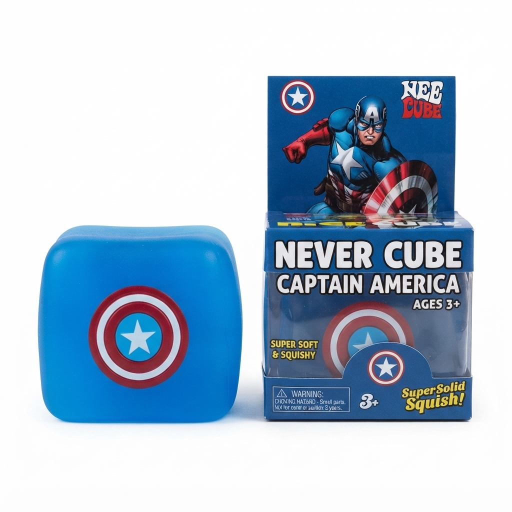 NeeDoh Super Solid Squish Captain Shield Nice Cube – Super Soft & Satisfying Squishy Sensory Fidget Toy, Stress Relief Squeeze Toy for Kids & Adults, Collectible Squish Toy, 3+ Years