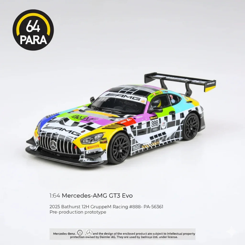 Para64 Mercedes-AMG GT3 2025 Bathurst 12H GruppeM Racing #888 – 1:64 Scale Diecast Model Car