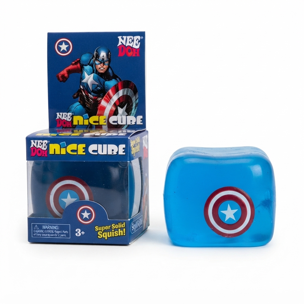NeeDoh Super Solid Squish Captain Shield Nice Cube – Super Soft & Satisfying Squishy Sensory Fidget Toy, Stress Relief Squeeze Toy for Kids & Adults, Collectible Squish Toy, 3+ Years