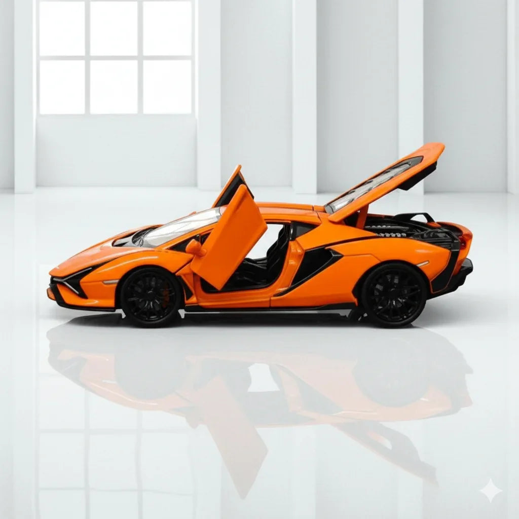 RMZ Hobby 1:32 Lamborghini Sian SKP 37 Die-Cast Model Car – Orange with Openable Doors, Light & Sound (664986) - Jaiman Toys