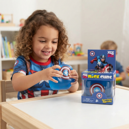 NeeDoh Super Solid Squish Captain Shield Nice Cube – Super Soft & Satisfying Squishy Sensory Fidget Toy, Stress Relief Squeeze Toy for Kids & Adults, Collectible Squish Toy, 3+ Years