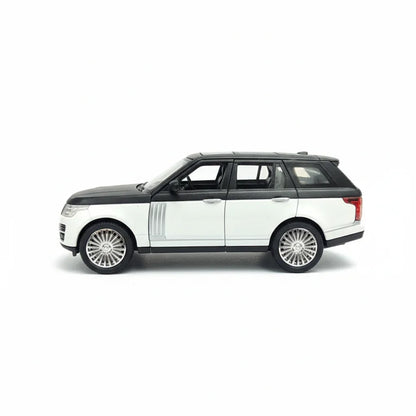 Toy Car Range Rover 1:24 Scale Diecast Model Car – Pullback Toy SUV with Openable Doors, Sound & Light Features (Black/White)