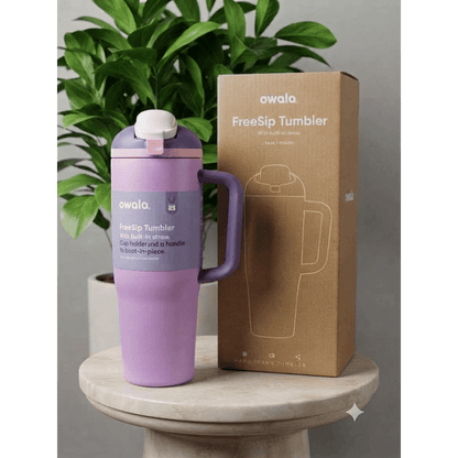 Owala FreeSip 40 oz (1183 ml) Insulated Stainless Steel Tumbler with Built-In Straw, Side Handle and Leakproof Push-Button Lid – Pink & Purple