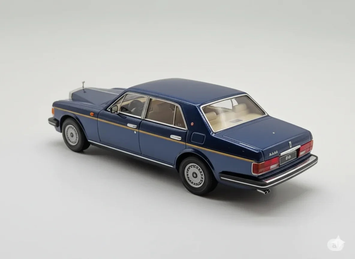 GFCC 1:64 1994 Rolls-Royce Silver Spur, British Silver With Gold Beltline in Blue Diecast Model Car