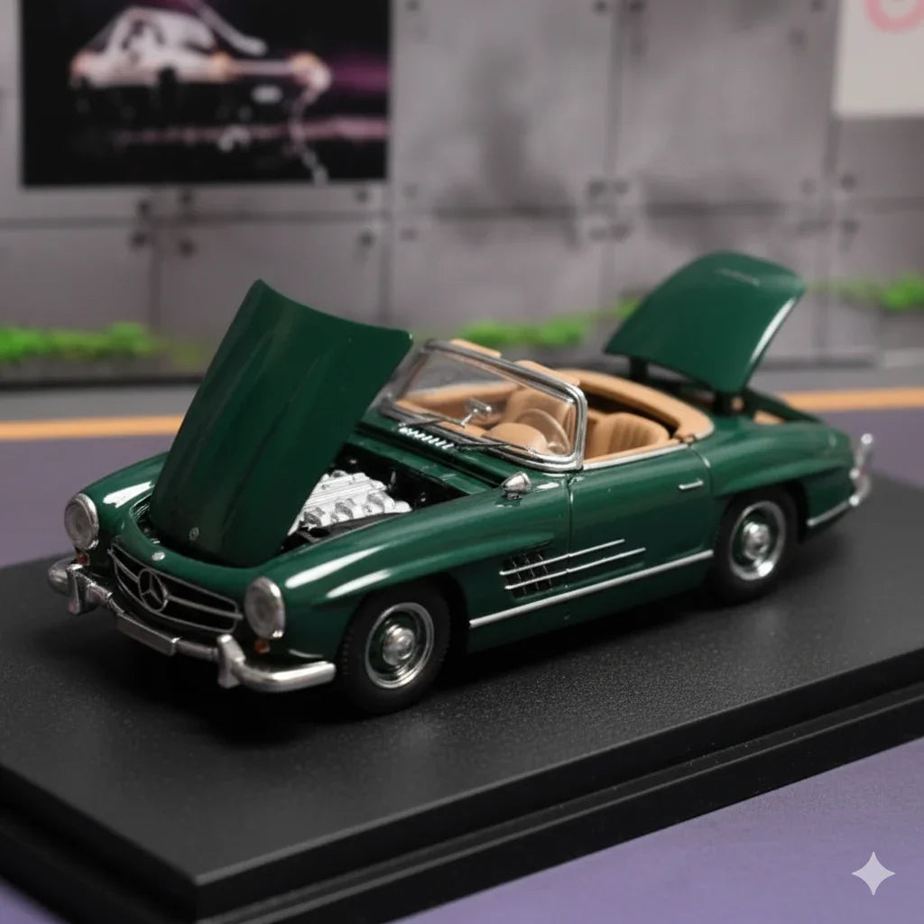 GFCC 1:64 1960 Mercedes-Benz 300SL Roadster Dark Green Diecast Model Car