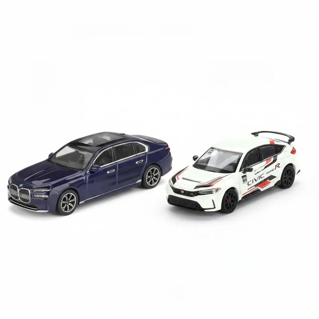 Mini GT  1:64 Scale BMW i7 xDrive60 Tanzanite Blue + The Honda Civic Type R 2023 for Honda Thanks Day Vietnam Die-Cast Model Cars| Duo Set