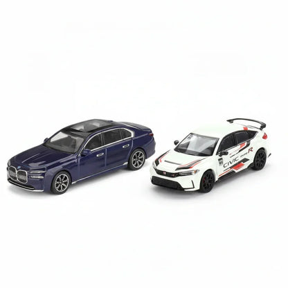 Mini GT  1:64 Scale BMW i7 xDrive60 Tanzanite Blue + The Honda Civic Type R 2023 for Honda Thanks Day Vietnam Die-Cast Model Cars| Duo Set