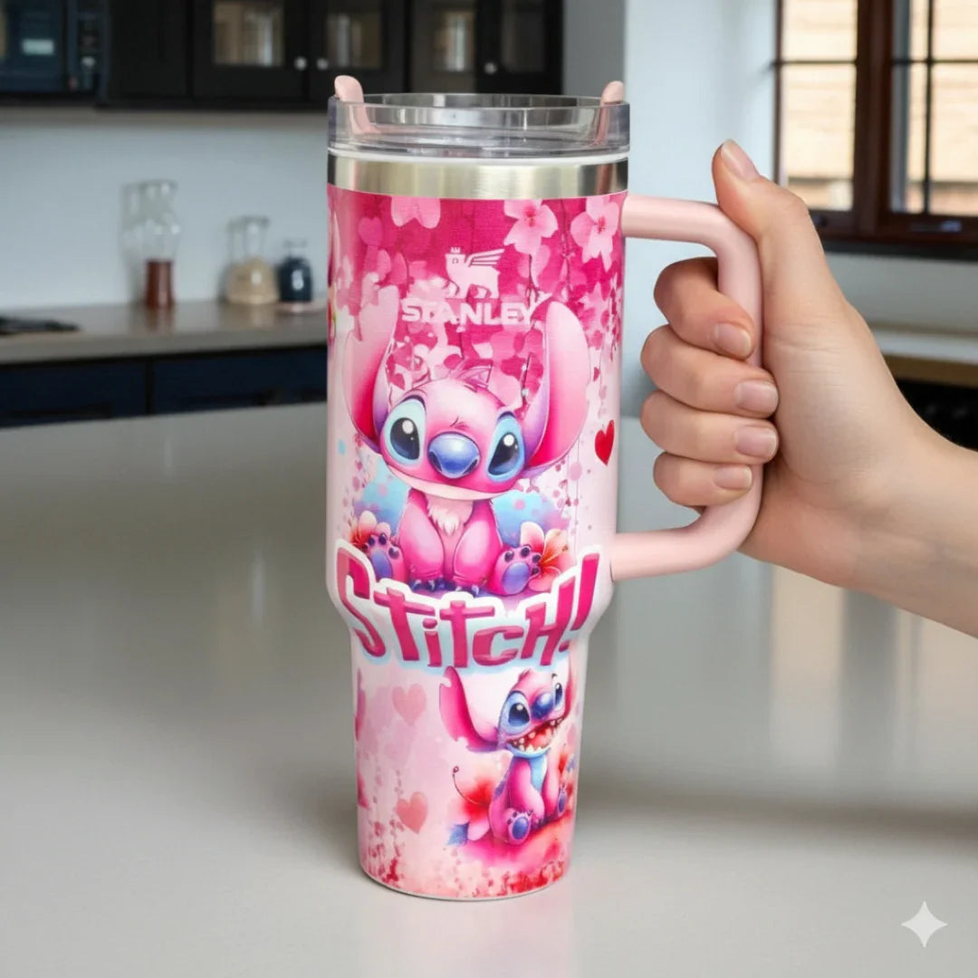 Stanley Stitch Travel Mug – 20 oz Stainless Steel Insulated Cup with Handle (Dark Pink) - Jaiman Toys