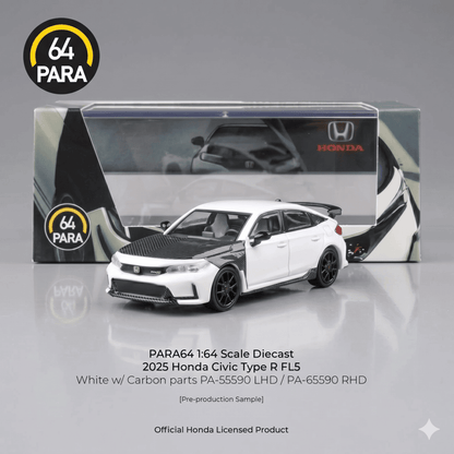 PARA64 1:64 2023 Honda Civic Type R FL5 White with Carbon Parts (RHD) Diecast Model Car | Official Honda Licensed Collectible