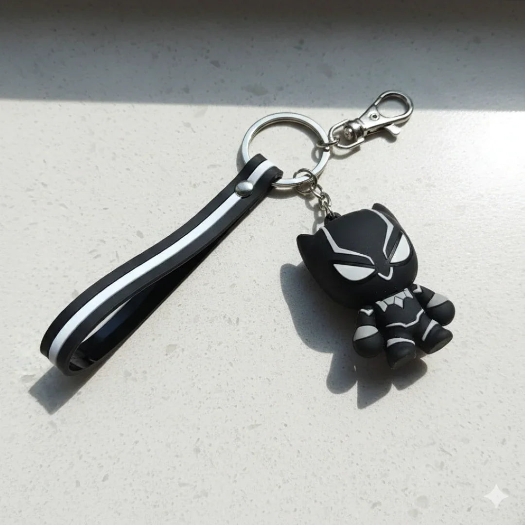 Black Panther 3D Keychain – Marvel Superhero Character with Strap & Metal Clasp